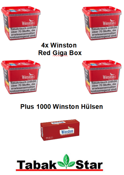4x 205g Winston Volumentabak Red / Rot Mega Box, 10x 200  Hülsen