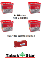 4x 205g Winston Volumentabak Red / Rot Mega Box, 10x 200...