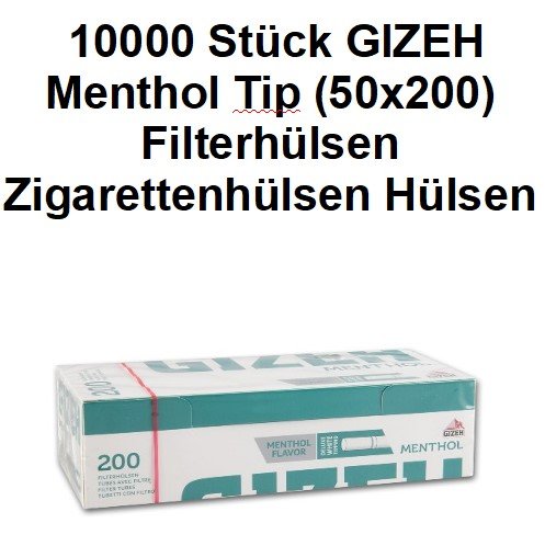 10000 Stück GIZEH Menthol Tip (50x200) Filterhülsen Zigarettenhülsen Hülsen