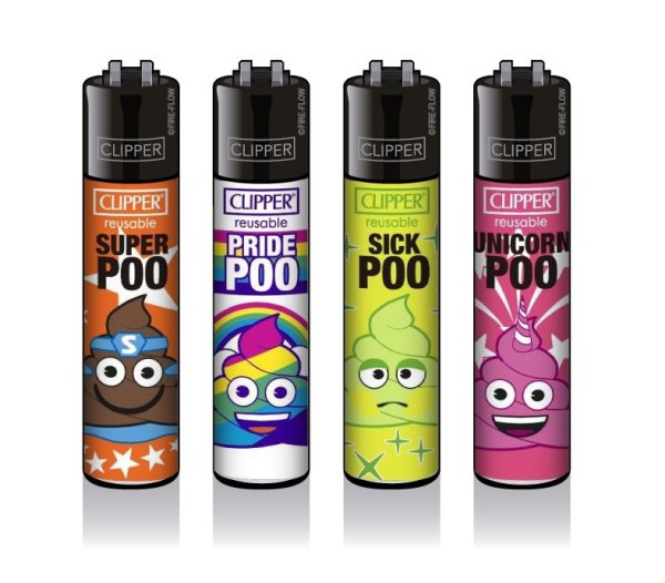 003 Clipper Feuerzeuge: Emoji Poo - 4er Set